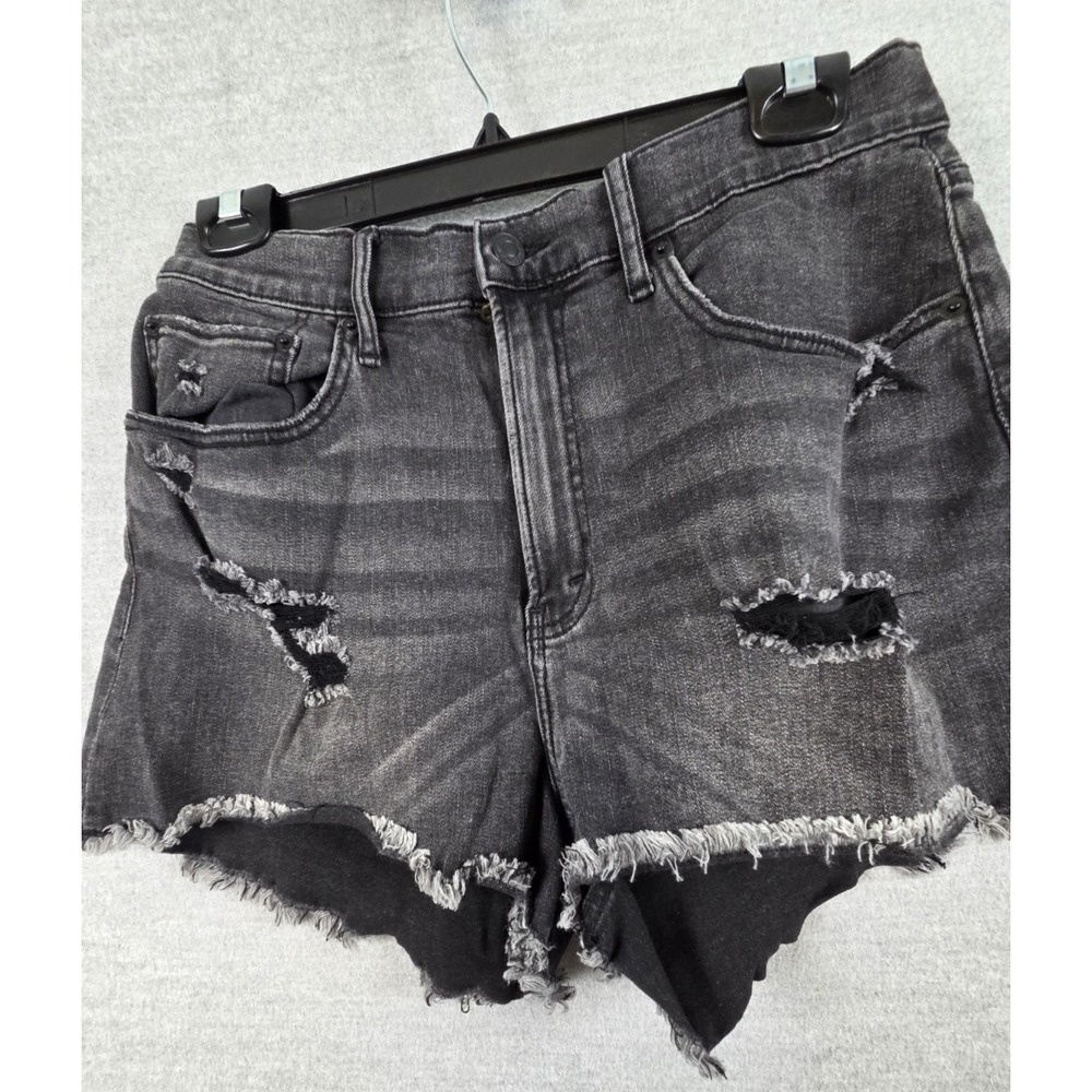 Abercrombie & Fitch Curve Love Black Denim Jean‎ Shorts Hi Rise 30/10 Distressed